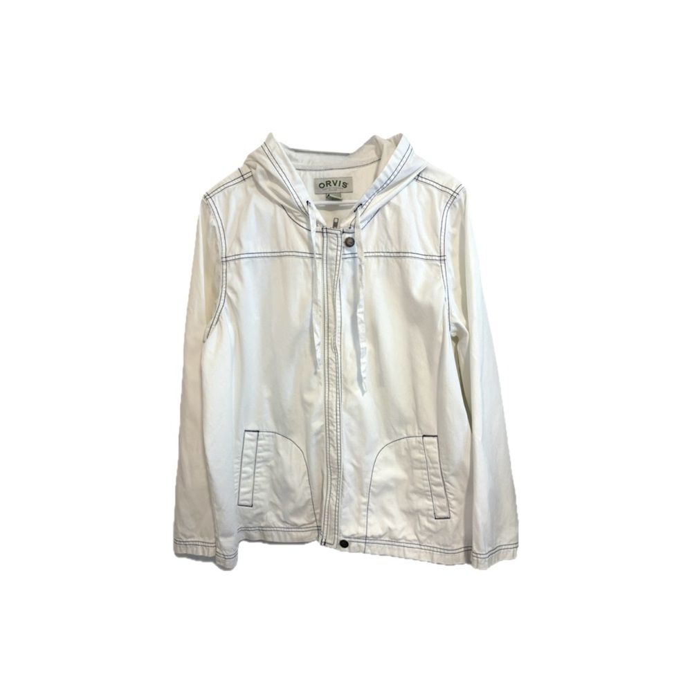 Orvis Jacket Women’s Dock Fisherman Chore in White & Navy 100% Cotton - Size XL